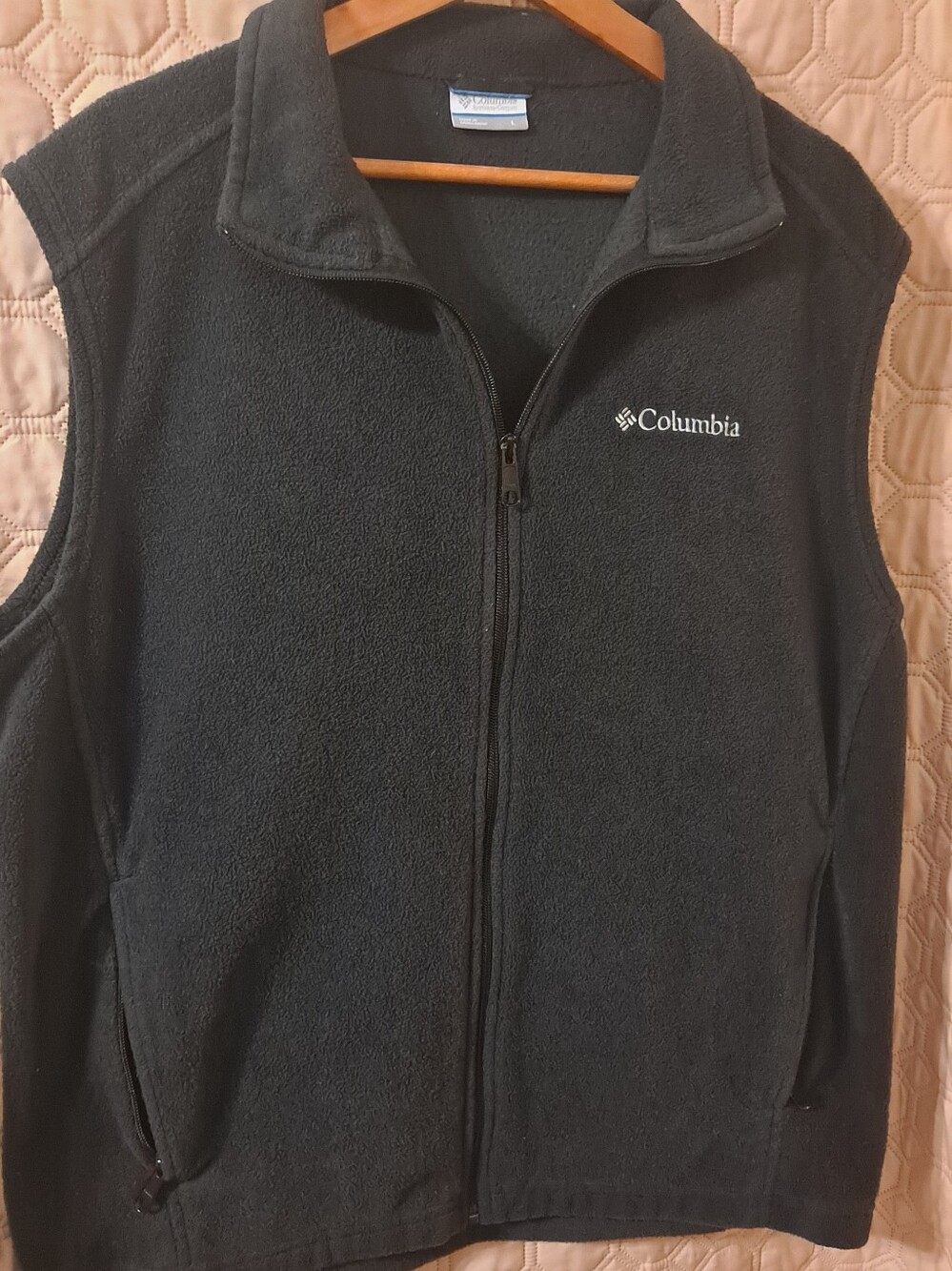 Columbia Mens Black Fleece Vest - Full Zip Sz L